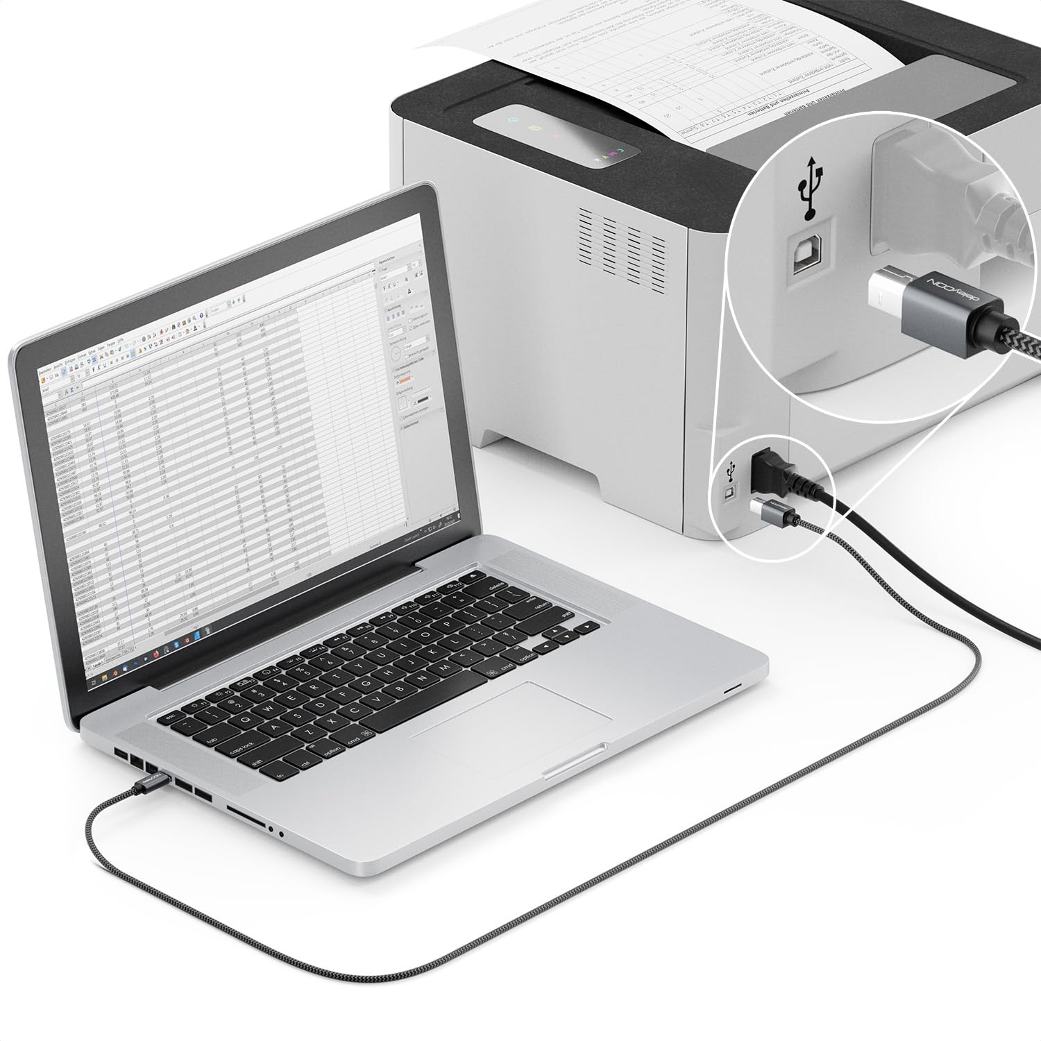 Detalle de deleyCON USB-C zu USB-B 2.0 Druckerkabel 1,5 m – Kabel für Drucker, Scanner und Multifunktionsgeräte