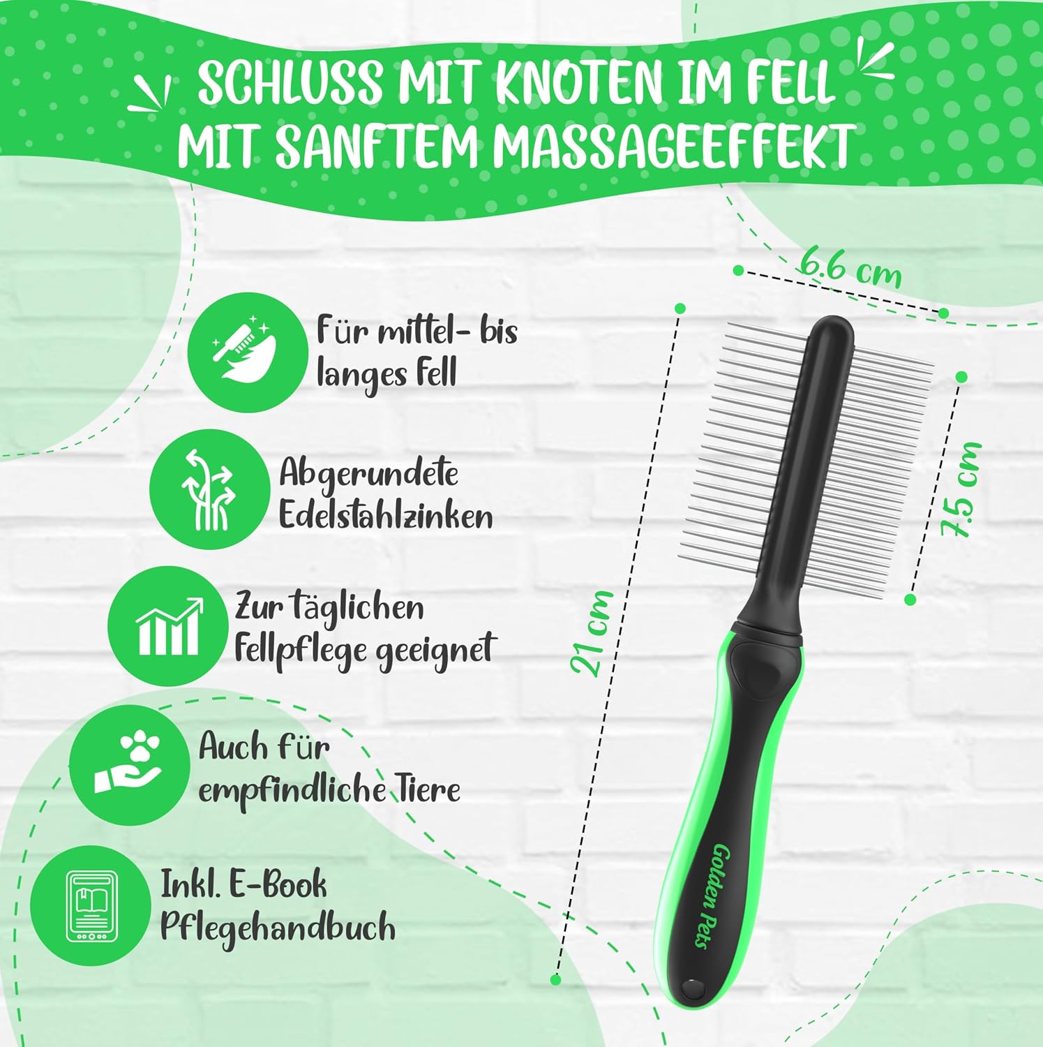 Detalle 2 de Golden Pets Fell-Entwirrer Kamm für mittel bis langhaar 1 Stk