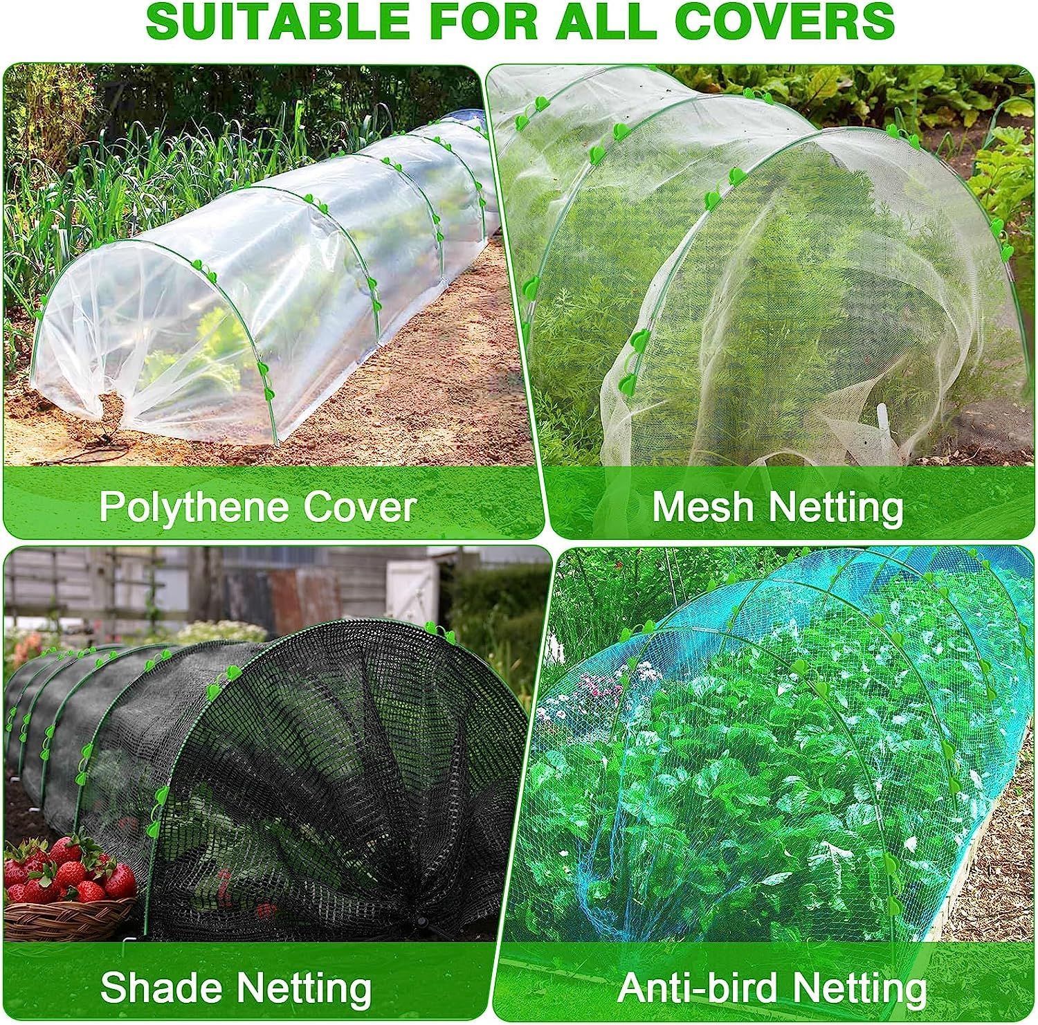 Thumbnail 4 de 60pcs Greenhouse Hoops for Raised Beds with 40 Clips and 2.4m Grow Tunnel Kit