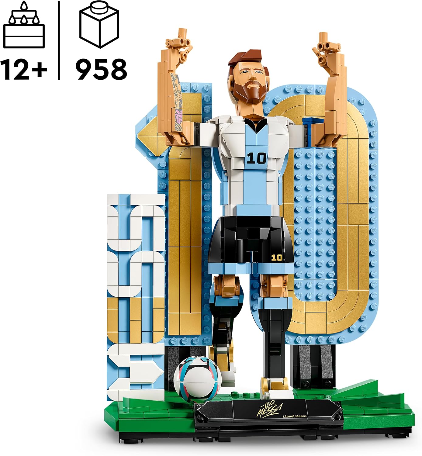 Detalle 2 de LEGO Editions Lionel Messi: Leyenda del Fútbol – Maqueta 3D de Figura y dos poses