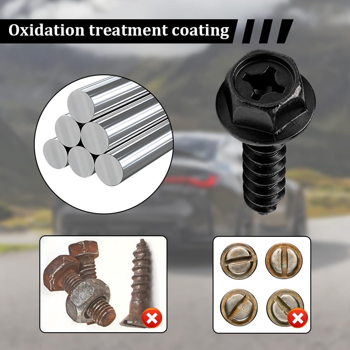 Detalle 2 de Mandark License Plate Screws, Stainless Steel, 8-Set Black Cross