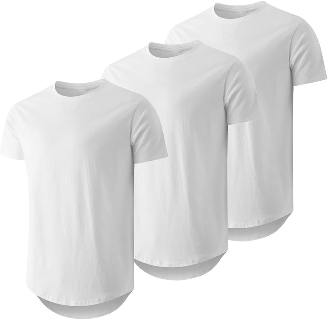 Detalle de JMIERR Men's 3-Pack Cotton Hipster Longline Crewneck T-Shirts