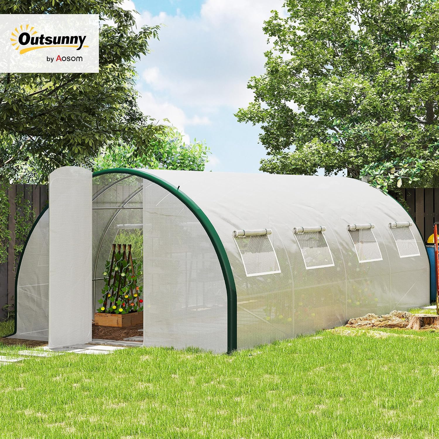 Detalle 2 de Outsunny 84H-033V00WT tunnelserre 600 x 300 x 200 cm met PE-zeil van 140 g/m²
