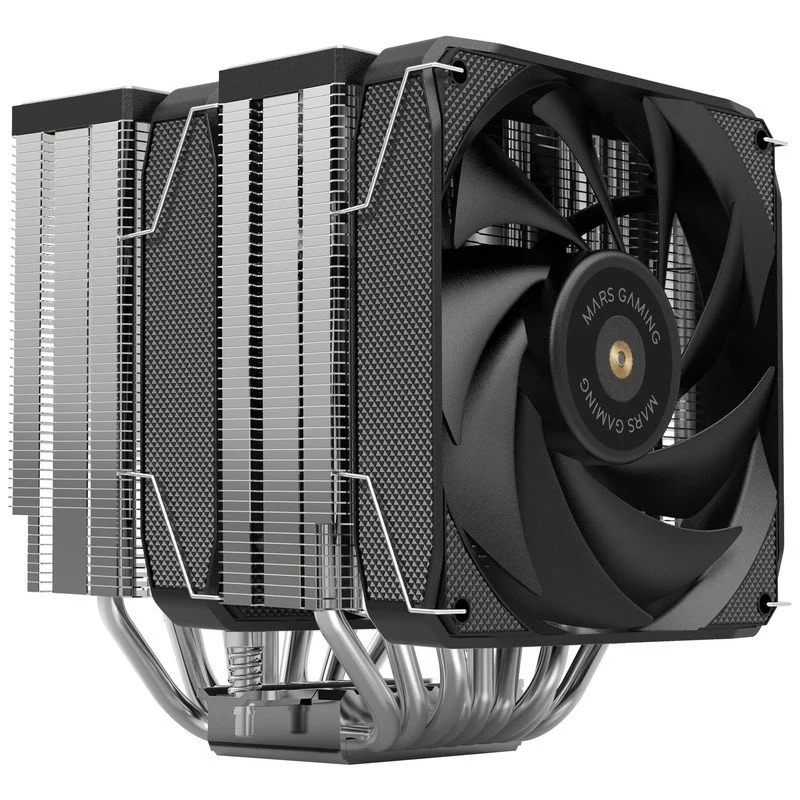 Detalle de Mars Gaming MCPU-XU9: disipador CPU doble torre para alto rendimiento