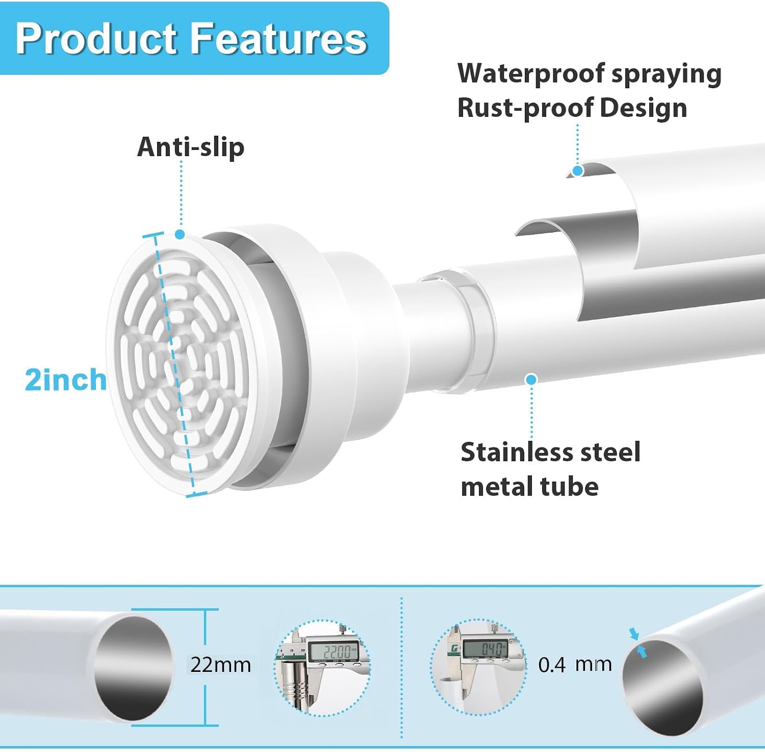 Thumbnail 4 de Shower Curtain Pole Extendable 78–195 cm