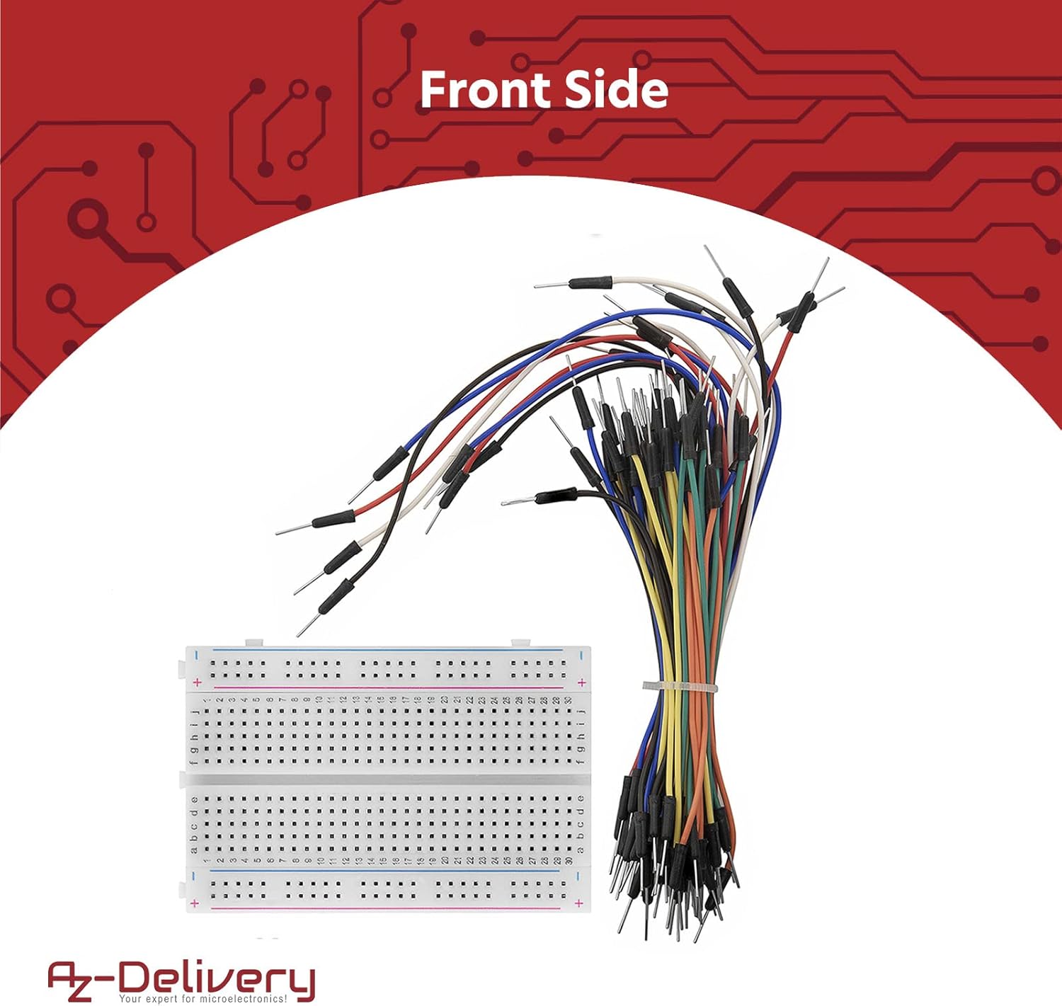 Detalle 2 de AZDelivery Breadboard Kit con jumper maschio-maschio e mini breadboard da 400 contatti, compatibile con Arduino e Raspberry Pi