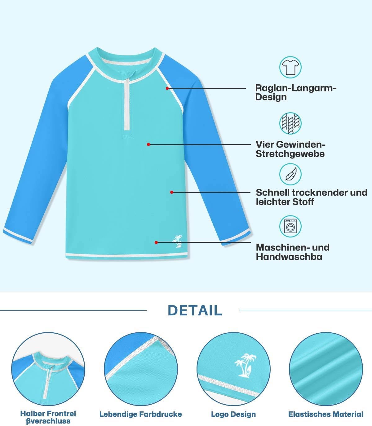 Detalle de BesserBay UV Shirt Jungen 1/4 Zip Langarm Stehkragen UPF 50+ – Rash Guard 110–150