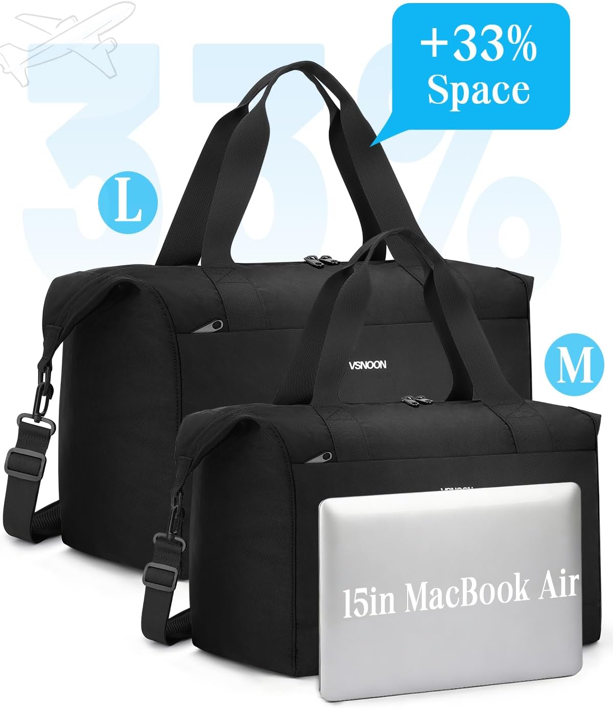 Detalle de VSNOON for Easyjet Cabin Bag 45x36x20, 32L Underseat Foldable Travel Hand Luggage – Black (L)