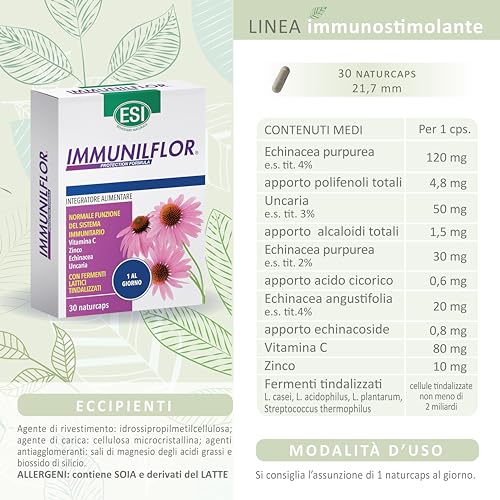 Detalle de ESI Immuniflor: Integratore Immunitario a base di fermenti lattici inattivati e vitamina C, 30 Naturcaps
