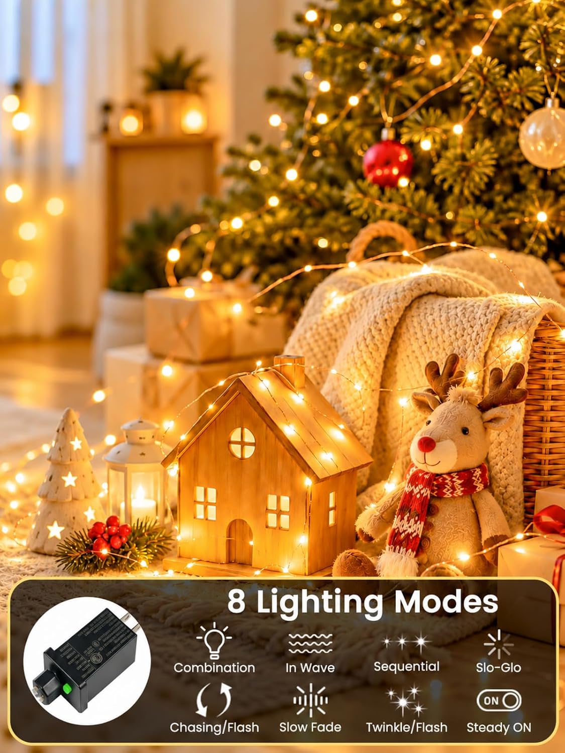 Detalle de BHCLIGHT MLS-D4.5V1.35WUC-O Fairy Lights, 66 ft, 200 LEDs, Warm White