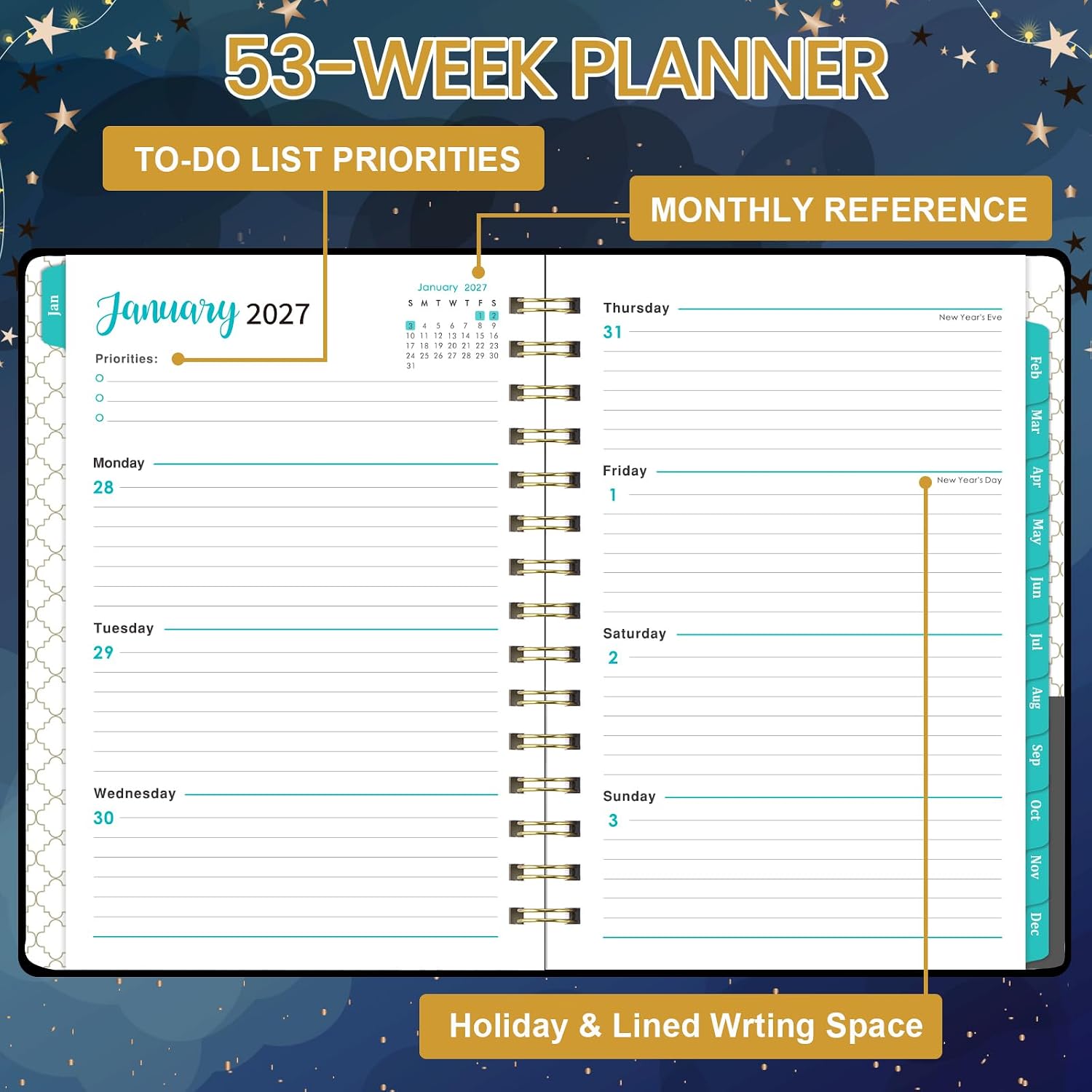 Detalle de Planrage PRA5MMXK25Z 2027 Weekly and Monthly Cat Planner, Thick Paper, Twin-Wire Binding