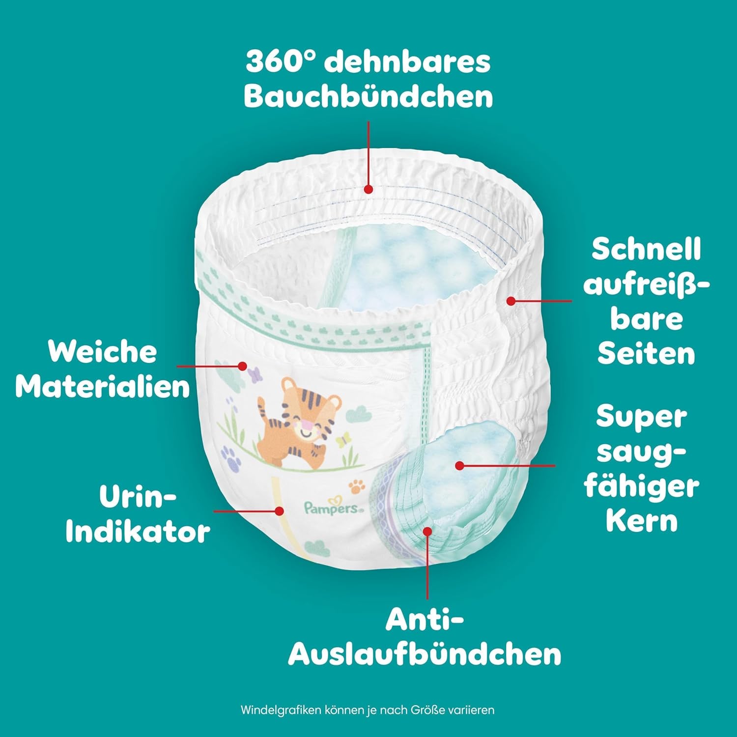 Thumbnail 3 de Pampers Baby-Dry Pants Größe 8 (17 kg+), 136 Stück – 360° auslaufsichere Windelhose für Tag & Nacht