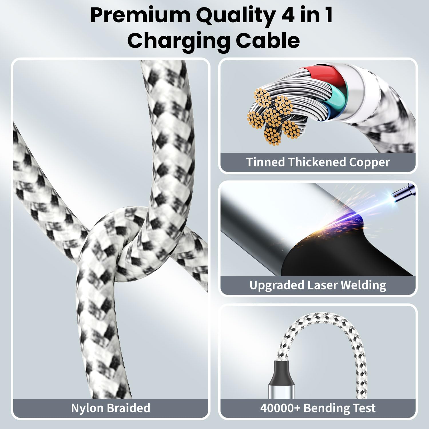Detalle de Firsting Travel Essentials 4-in-1 Charging Cable, 3-Pack, 5 ft, USB-A