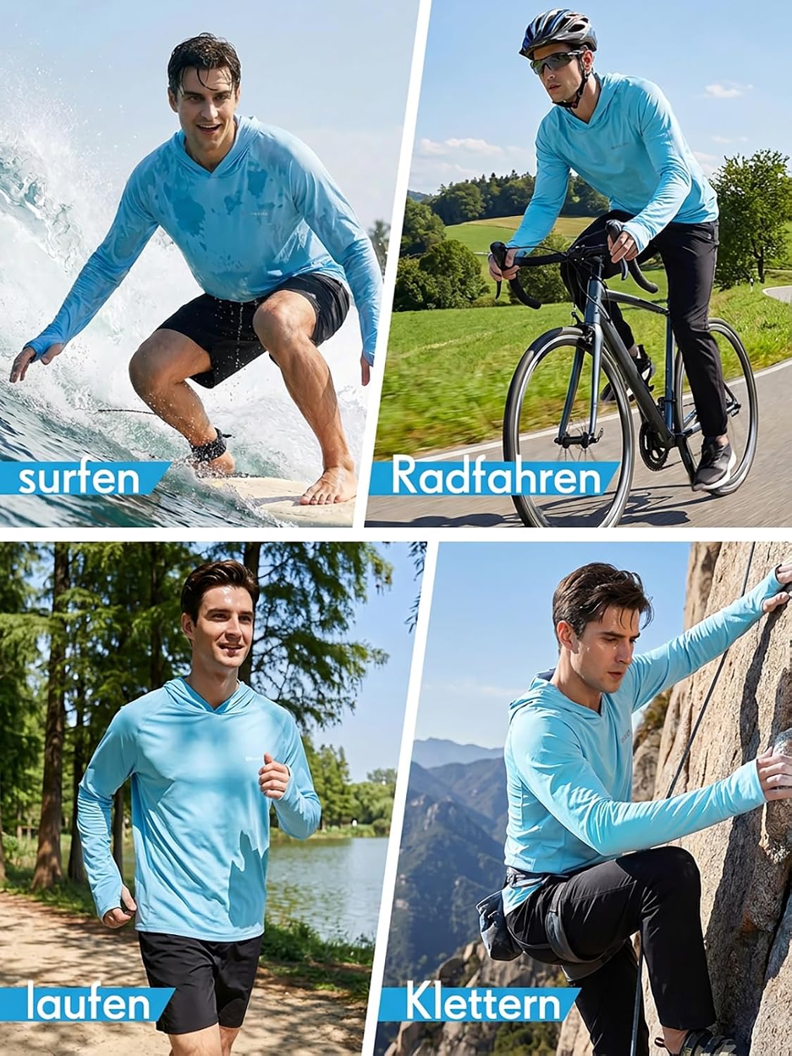 Detalle 2 de HUAKANG Men’s UPF 50+ Long-Sleeve Rash Guard Polyester Swim Shirt