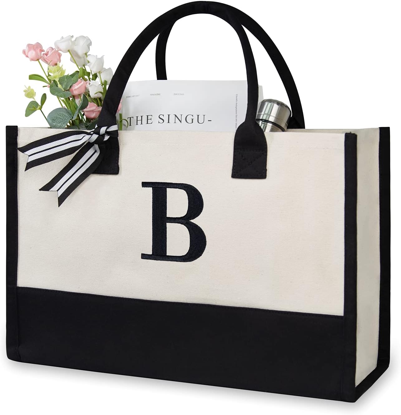 Thumbnail 6 de Personalized Initial Canvas Beach Bag, Monogrammed Gift Tote Bag for Women