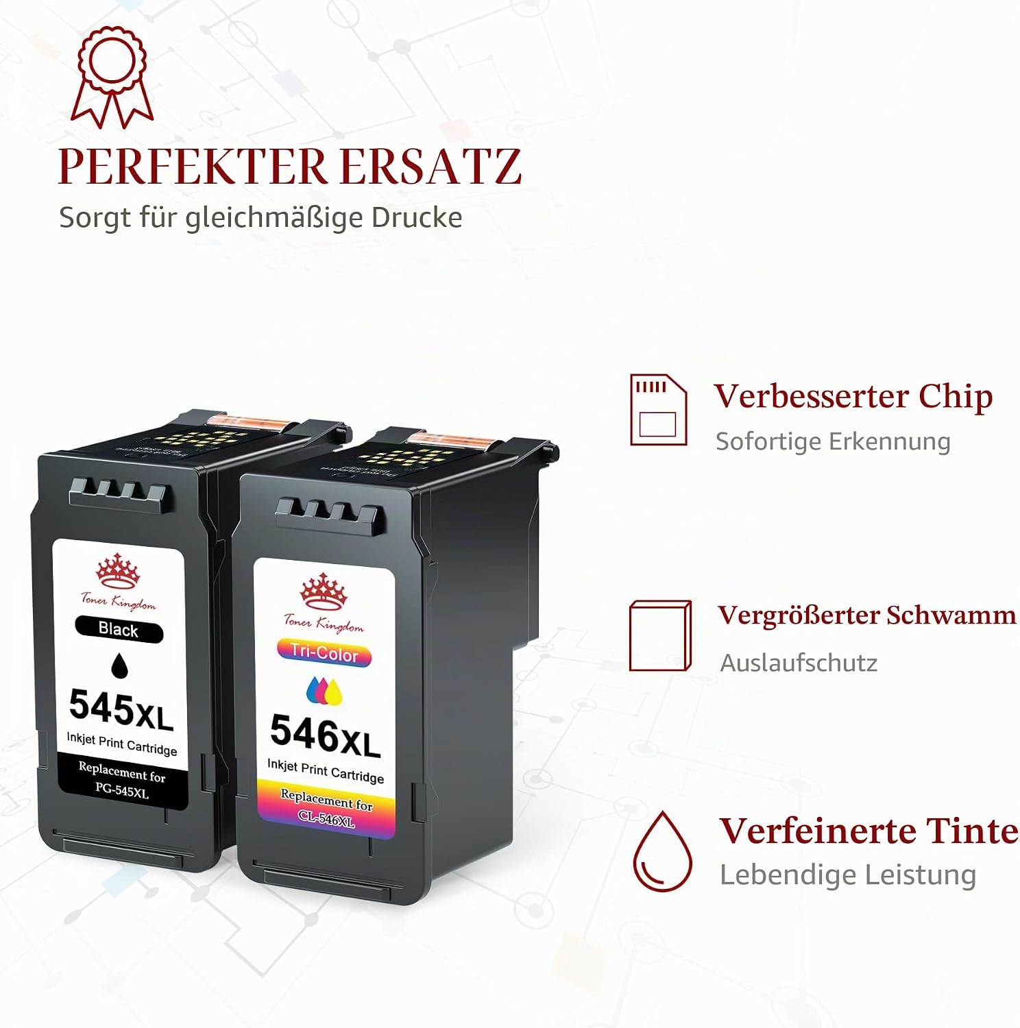 Detalle 2 de Toner Kingdom PG-545XL CL-546XL Schwarz/Gefärbt für Canon