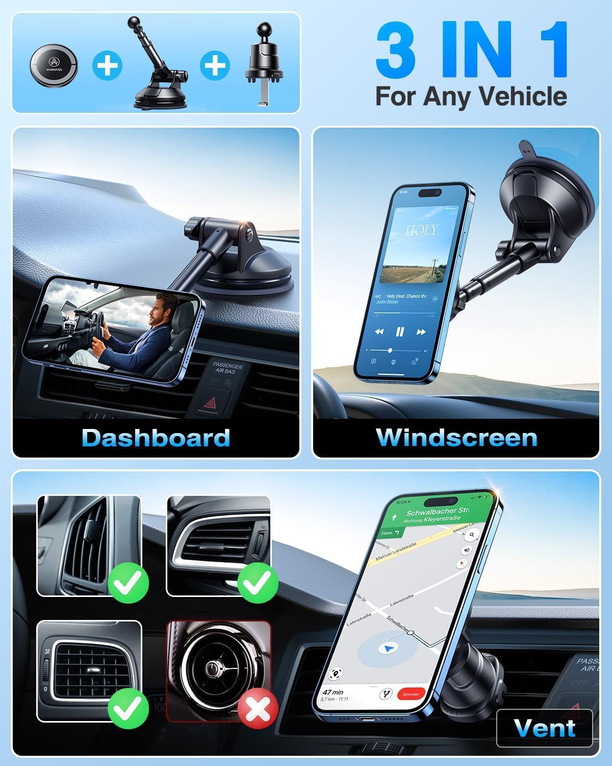 Detalle 2 de VANMASS MagSafe Car Mount 2.95in