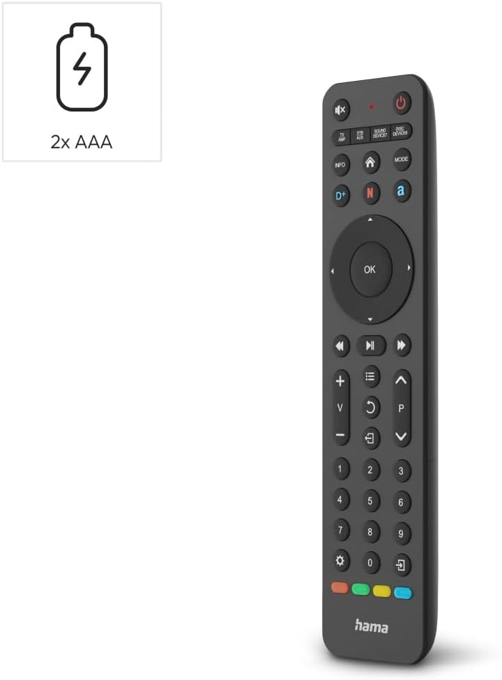 Detalle de Hama Télécommande Universelle Infrarouge TV (jusqu’à 8 appareils) avec apprentissage et touches Streaming