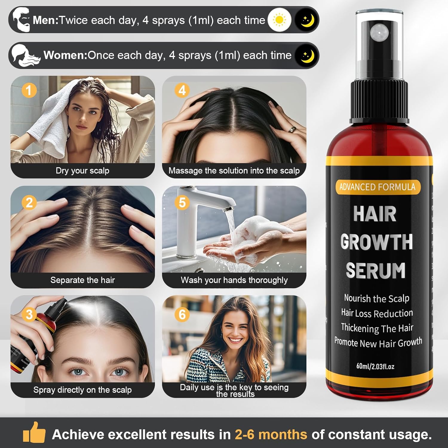 Detalle 2 de Haarwachstumsserum Spray für Männer &, Frauen – sanftes, nicht fettendes Haaröl mit Biotin und Rosmarin (60 ml)