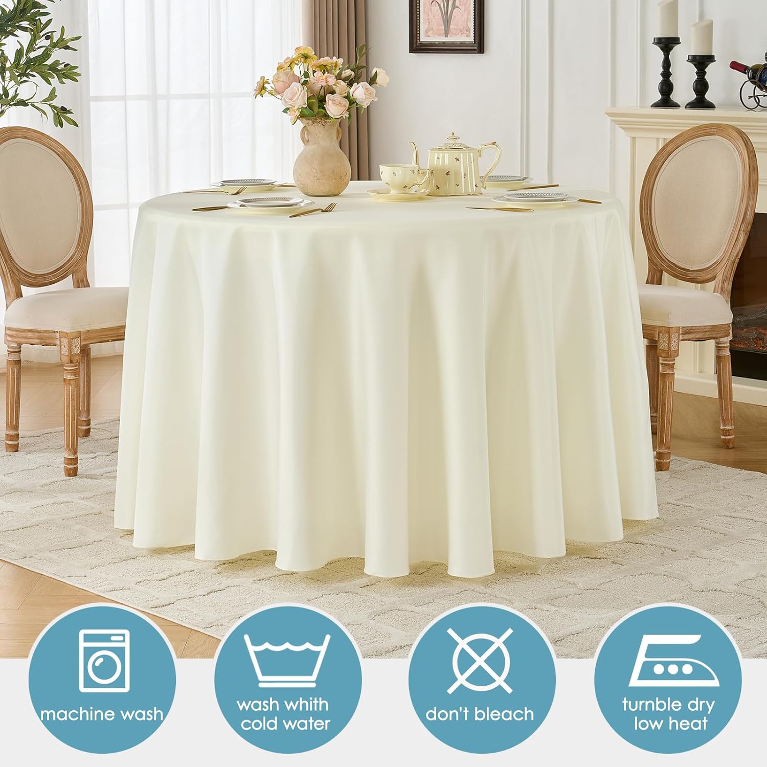 Detalle 2 de VidaFete 10-Pack 120-Inch Round Polyester Tablecloth (Ivory) for Dining, Parties & Weddings