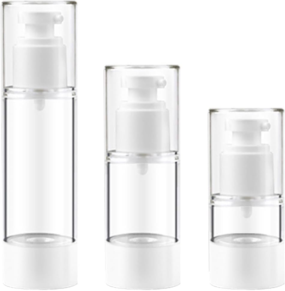 Detalle de XUEYENST 3Pcs Transparent Airless Pump Bottles – Refillable Travel Cosmetic Containers (15ml, 30ml, 50ml)