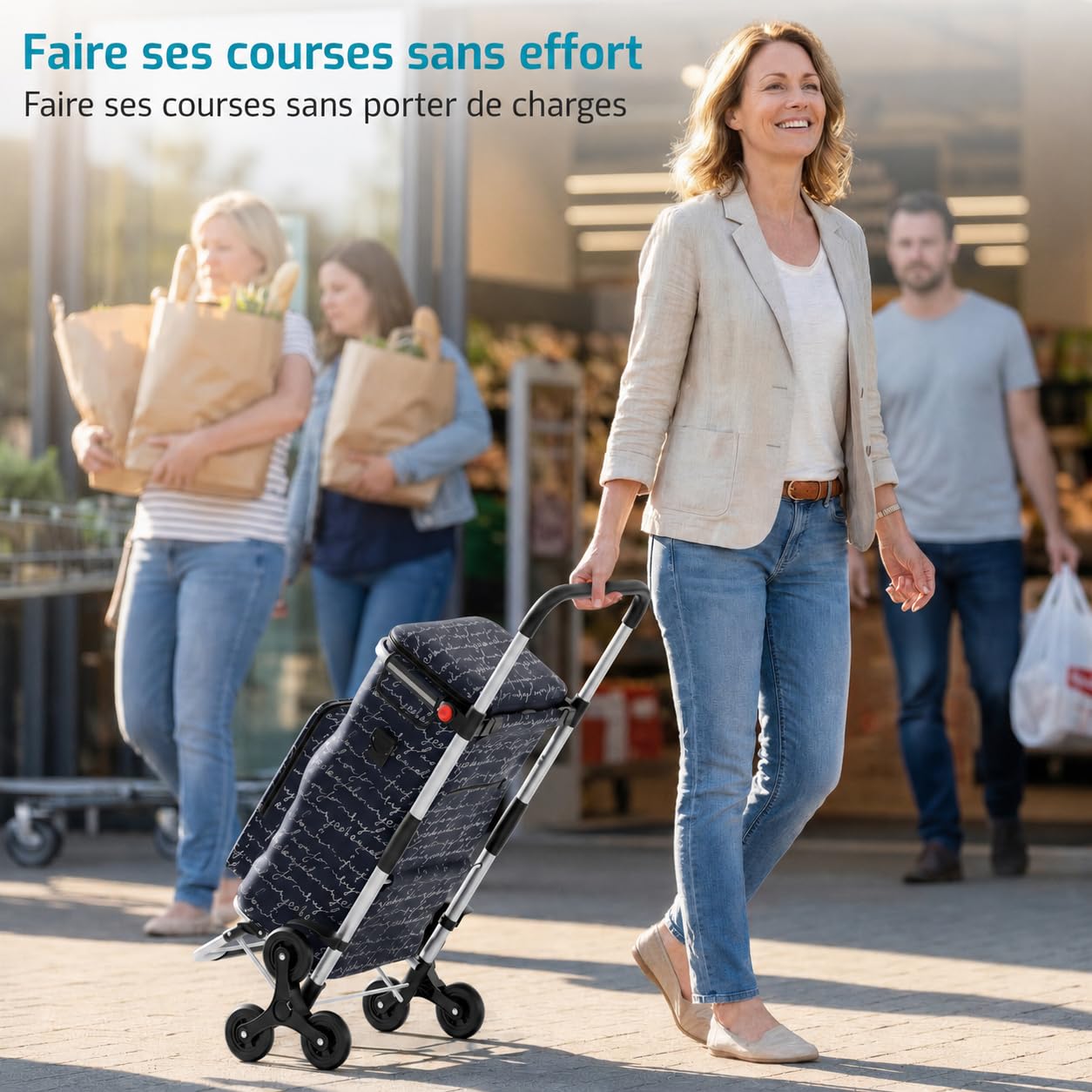 Detalle de Chariot de Courses Rubberneck Capacité 44L – Pliable, Isotherme, Bleu