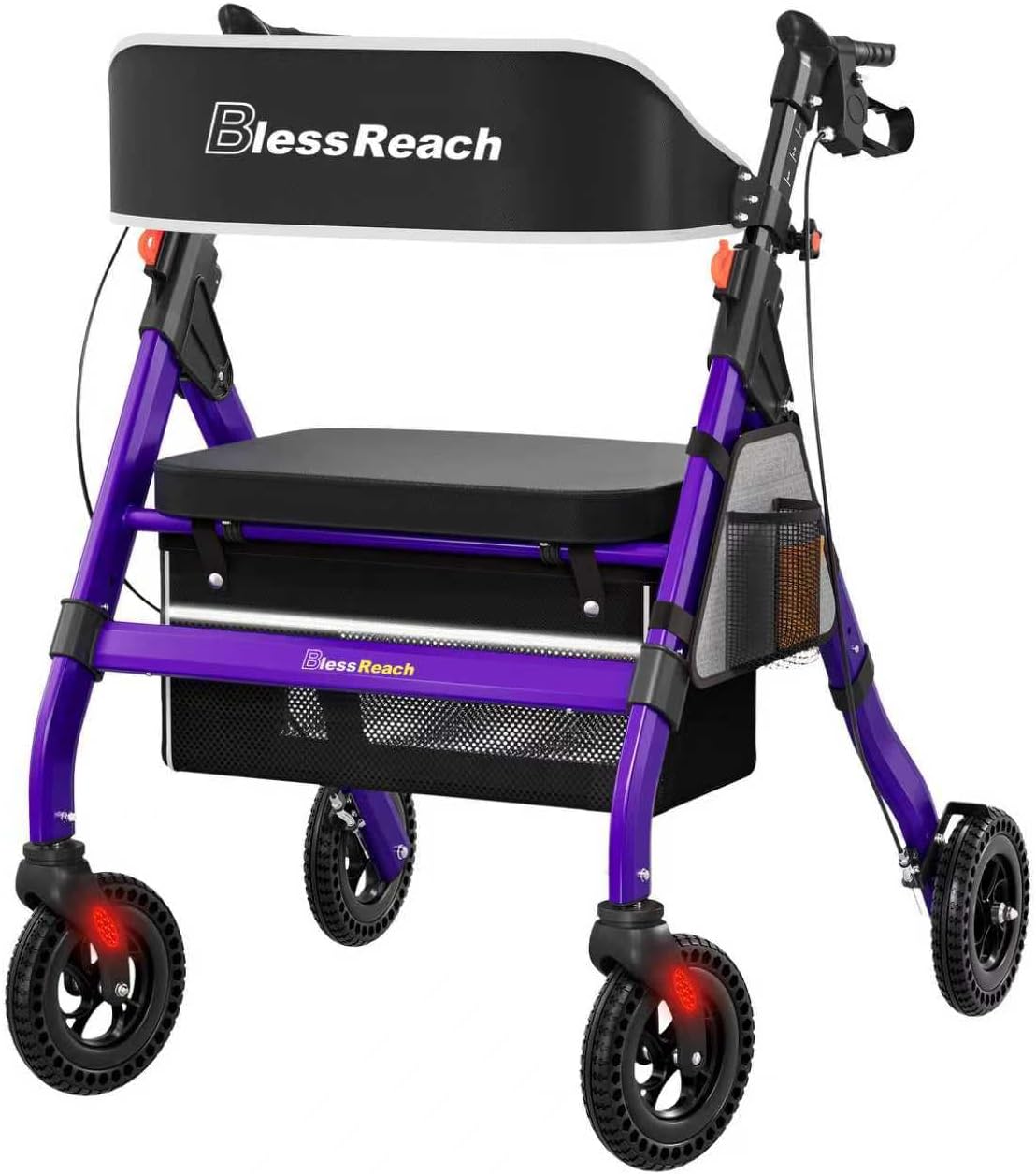 Detalle de BlessReach Foldable Heavy-Duty Rollator Walker, 400 lb Capacity, 8-Inch Wheels