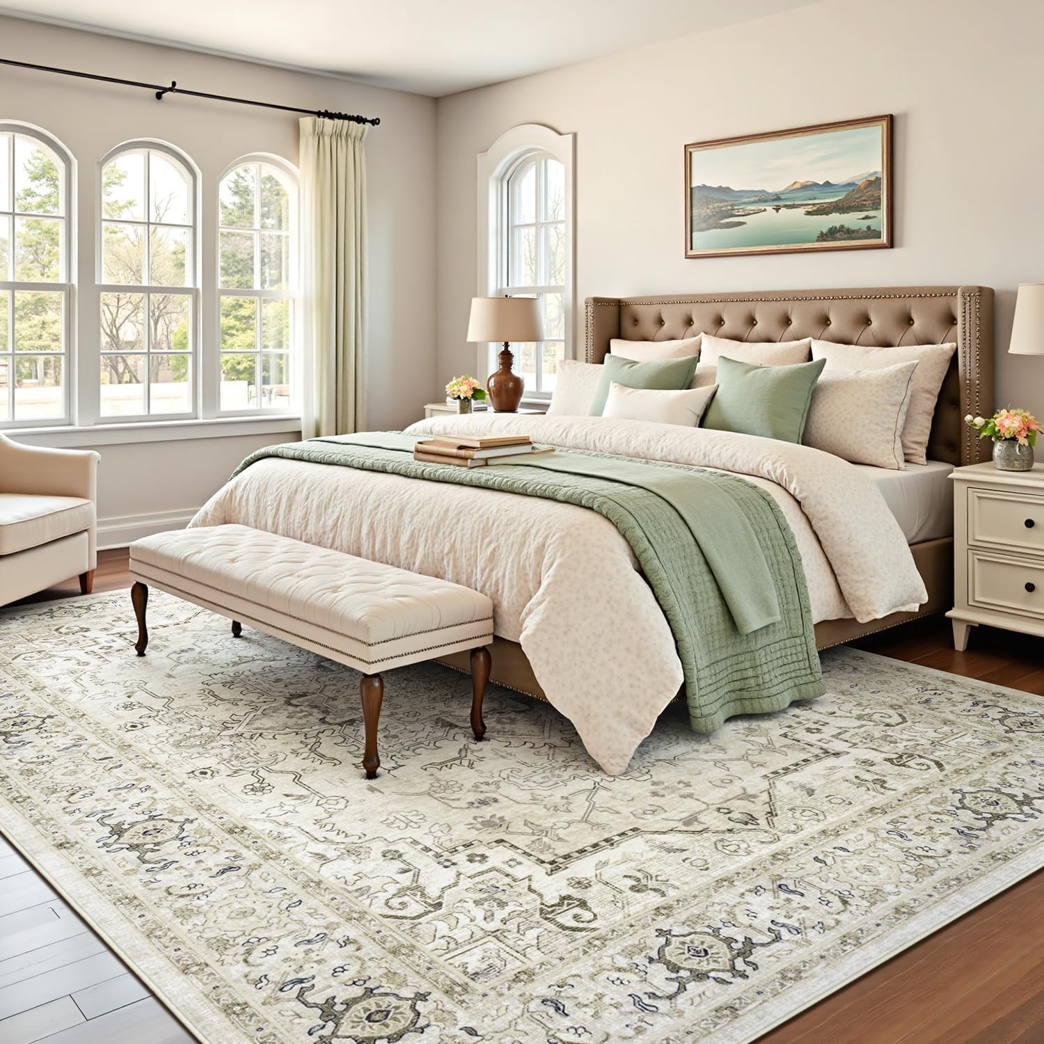 Detalle de Lofus 6x9 Area Rug — Washable, Non-Slip Vintage Boho Style for Living Room, Bedroom, or Office