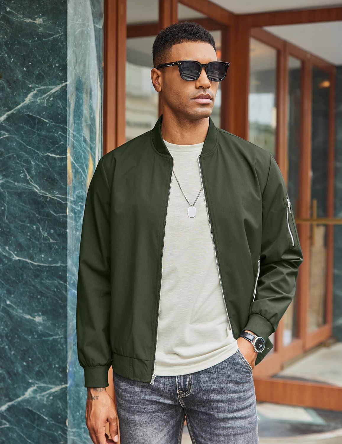 Detalle 2 de COOFANDY Men's Bomber Jacket Lightweight