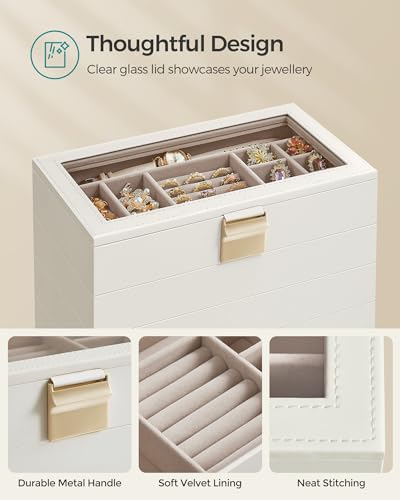 Detalle de SONGMICS Jewellery Box, Stackable 6-Tier, Glass Lid, Large – GISELLA Collection