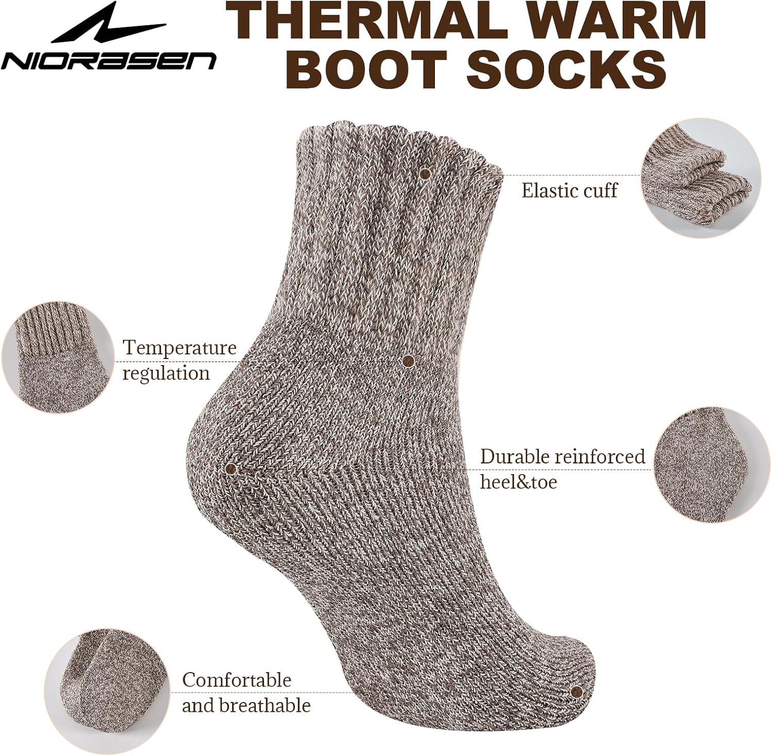 Detalle 2 de Niorasen NSUS25110 Women's Thermal Crew Socks, Cushioned 3-Pair Pack