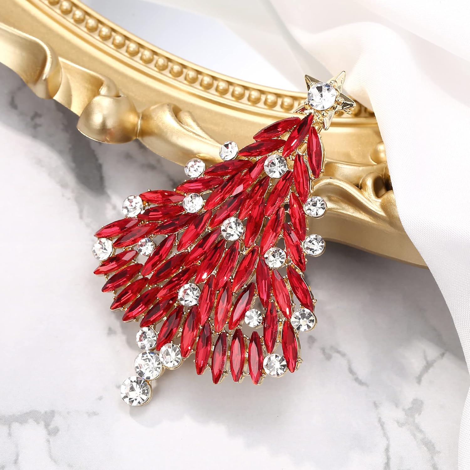 Thumbnail 1 de Clearine broche femme sapin de Noël étoile cristal rond strass marquise scintillante, ton argent