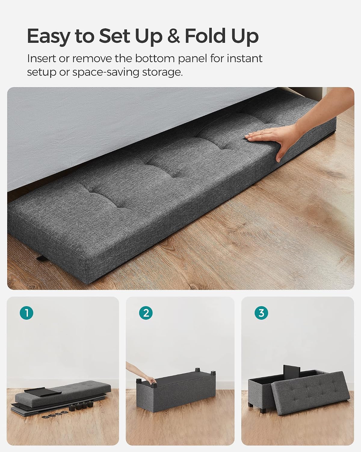 Detalle 1 de SONGMICS Storage Ottoman Bench, 43.3-Inch