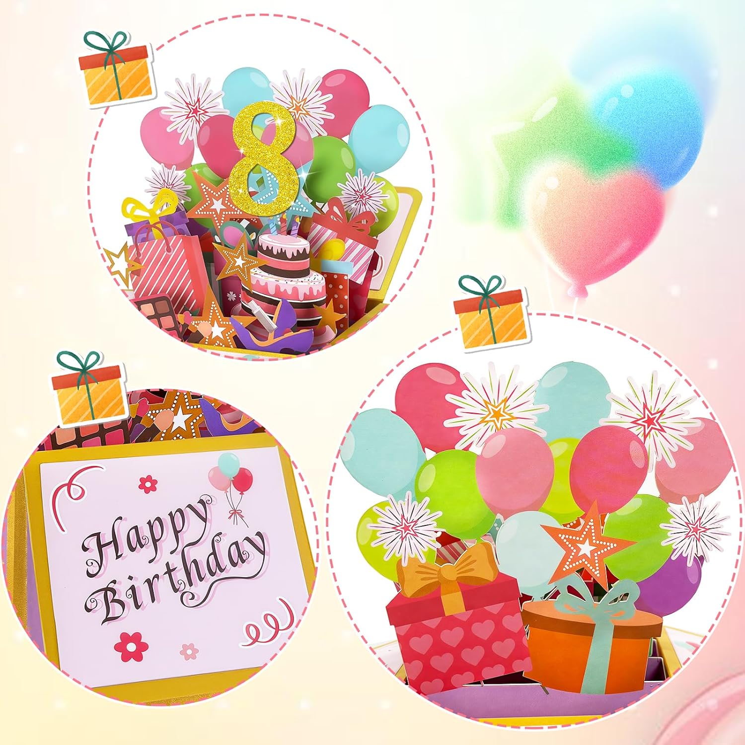 Thumbnail 5 de Hierein 8th Birthday Card, Pink Pop Up – 3D Sweet Happy Birthday Card for Girls