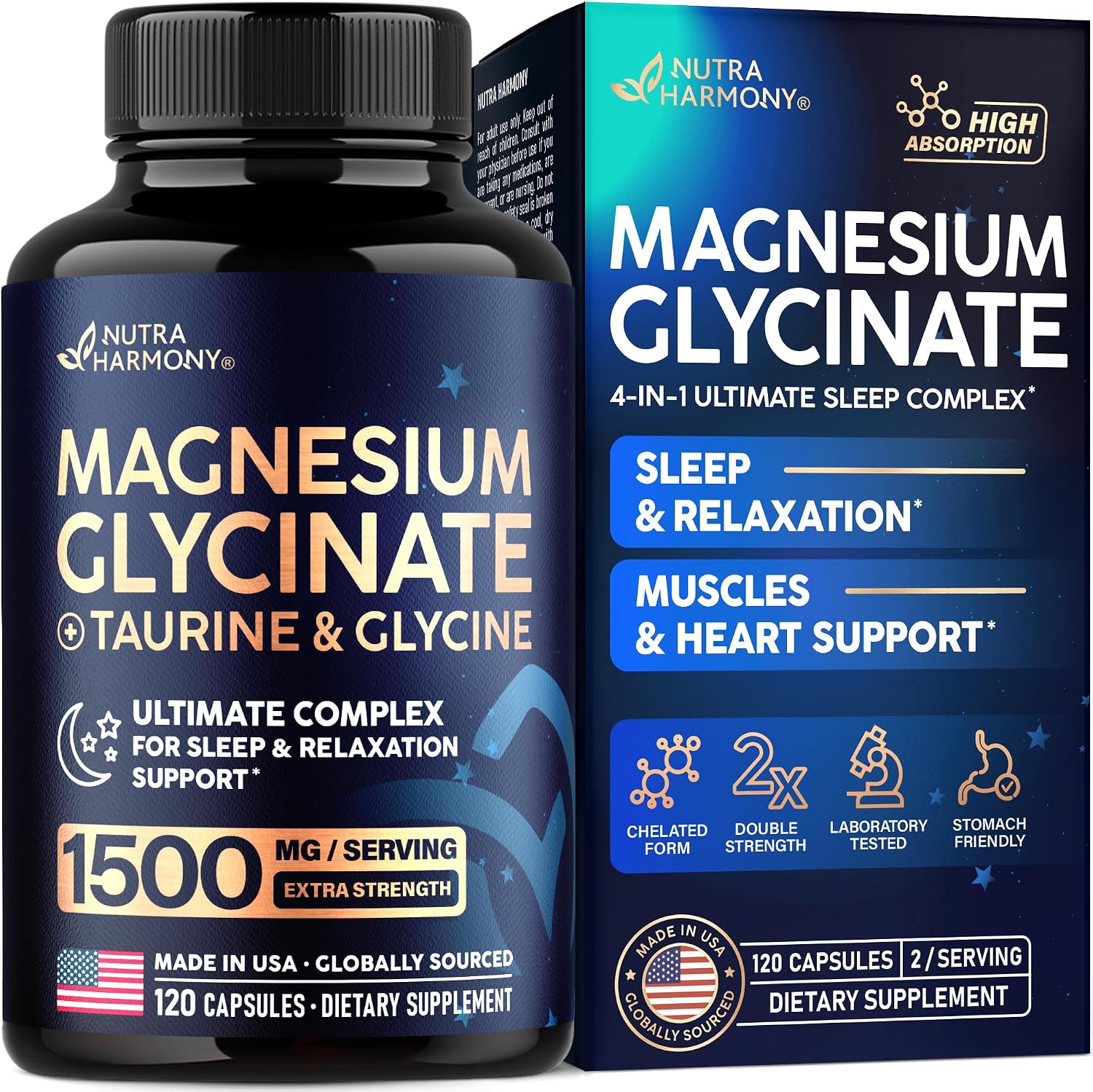Detalle de NUTRAHARMONY NH-MGGLCFSCPS120 Magnesium Glycinate Sleep Supplement, 120 Capsules