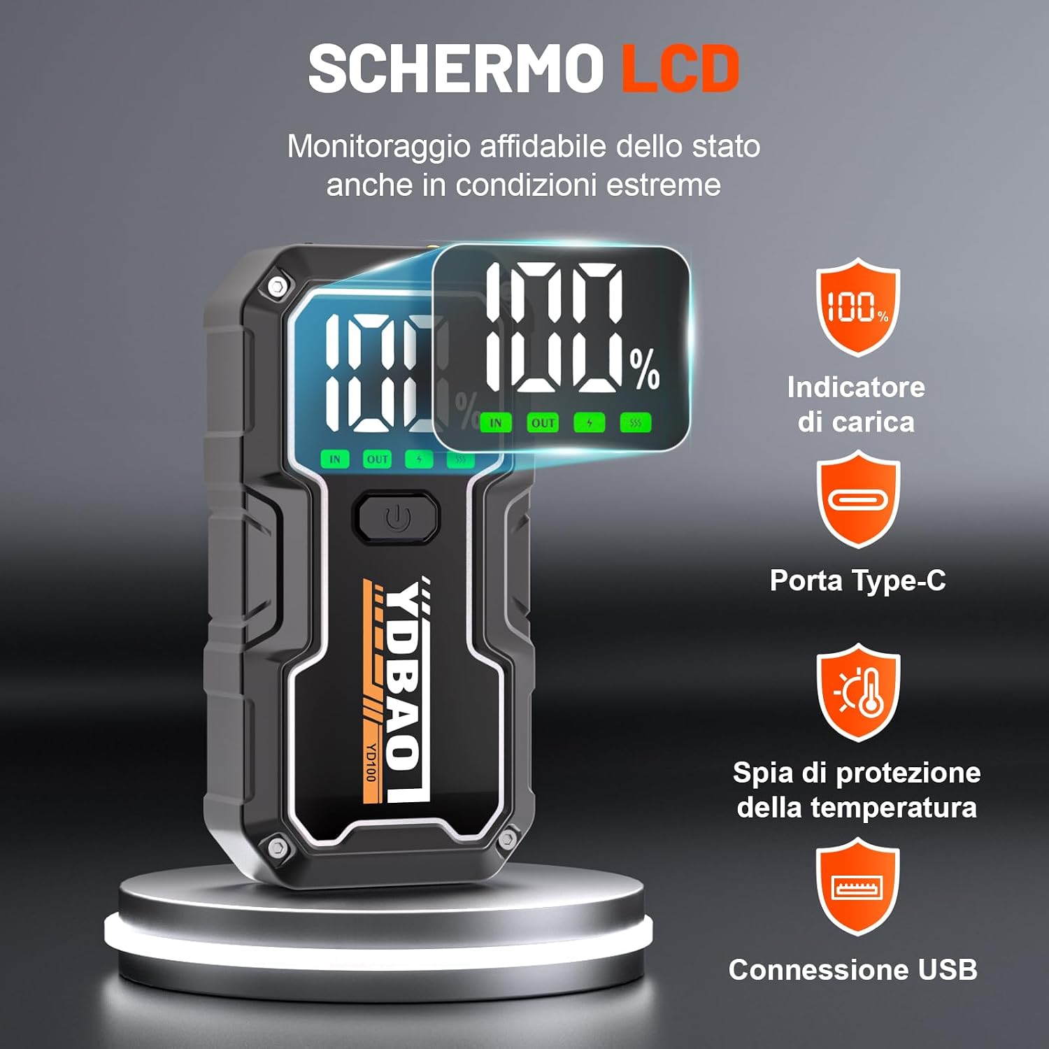 Thumbnail 4 de YDBAO Avviatore Batteria Auto 8000A: Avviatore di Emergenza 12V con Power Bank, Display LCD e Torcia LED