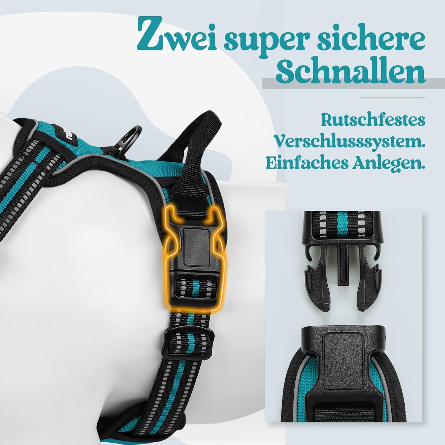 Detalle 2 de rabbitgoo Hundegeschirr Größe L – Anti-Zug, verstellbar mit Reflexstreifen und Kontrolle (blaugrün, L)