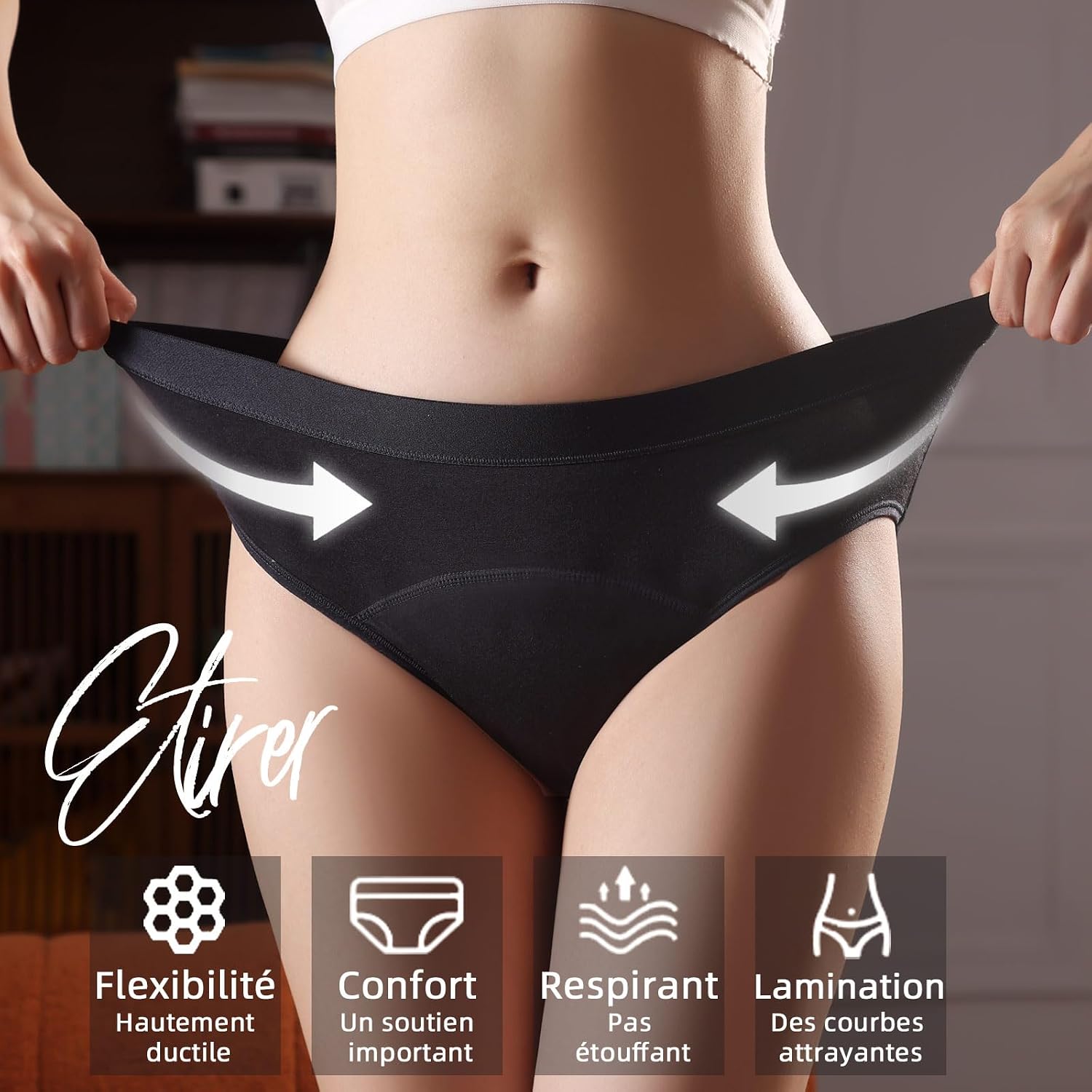 Detalle de FOTOOL Culotte Menstruelle Absorbante – Solution réutilisable en coton pour flux léger à abondant