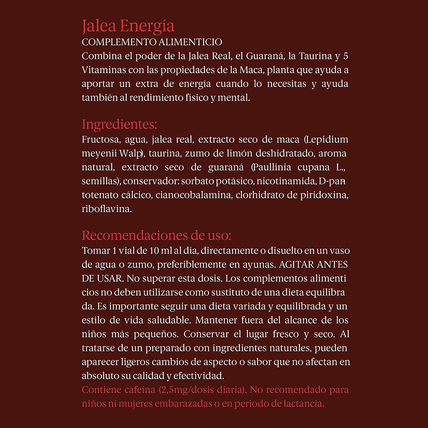 Detalle 2 de Black Bee Jalea Energía 20 ampollas, complemento revitalizante 💊