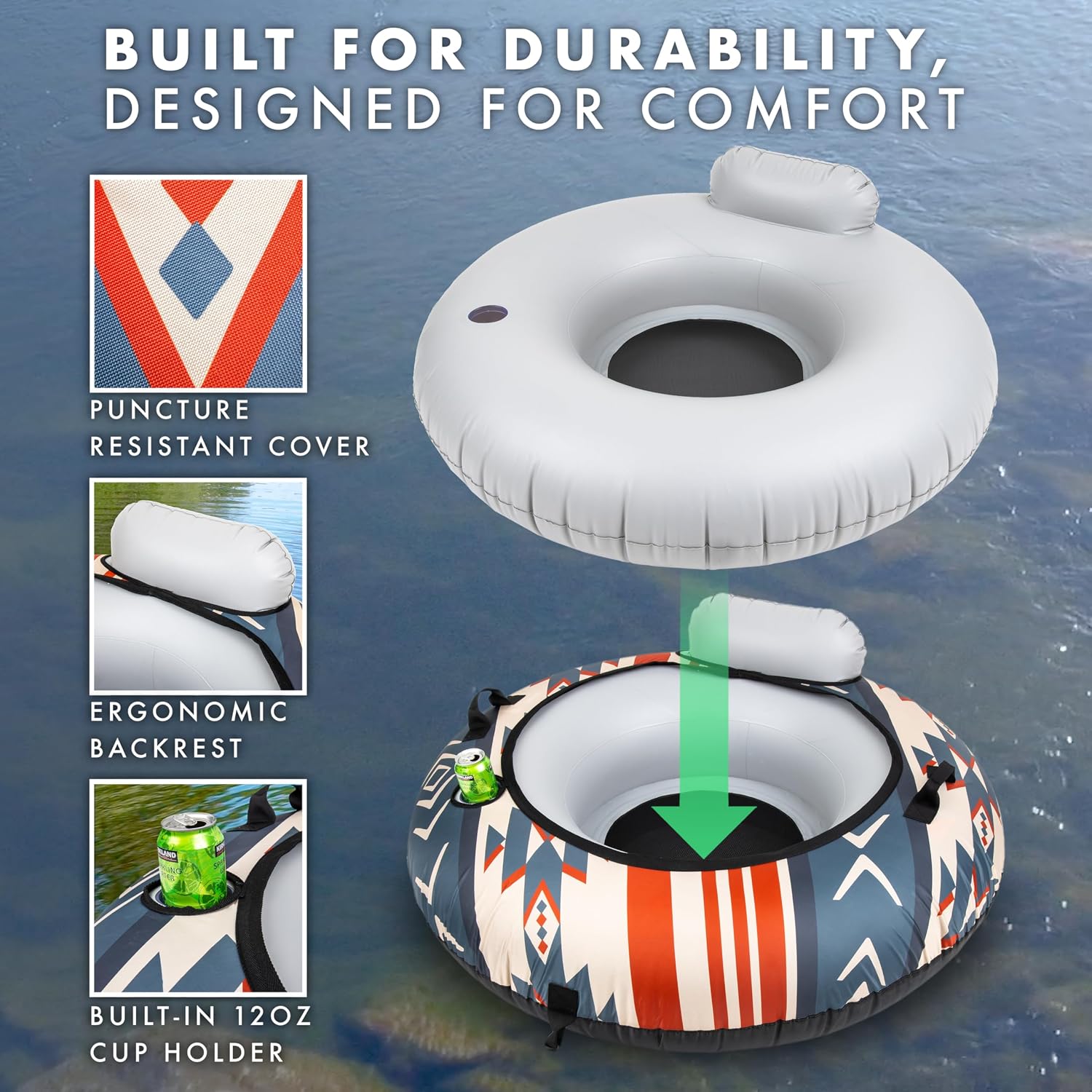 Detalle de GoSports WOVN River Tube with Premium Canvas Cover – Heavy Duty Float