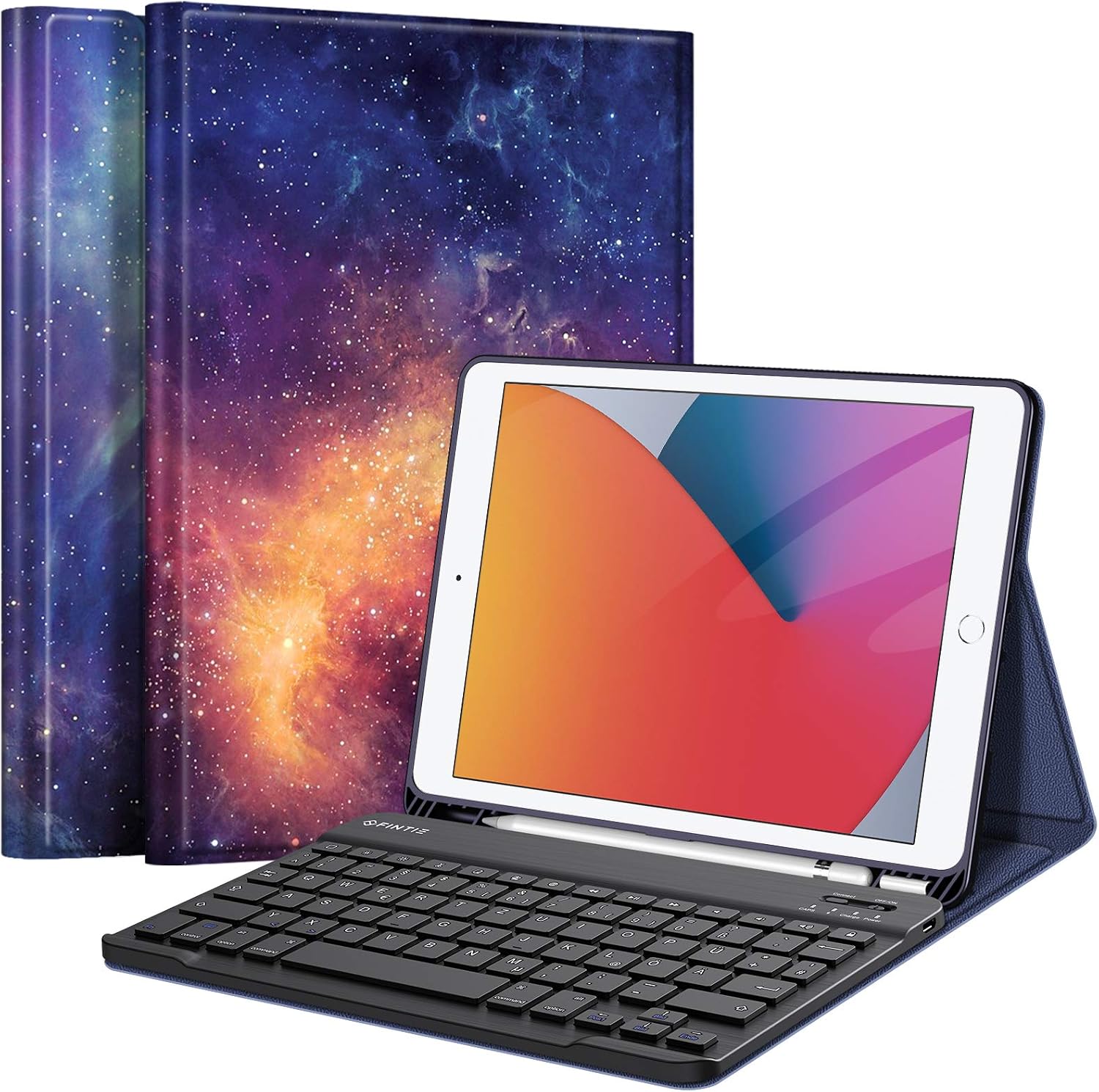 Detalle de FINTIE Tastatur Hülle für iPad 10,2 Zoll (9./8./7. Gen., 2019–2021) mit QWERTZ, Pencil-Halter und magnetischer Bluetooth-Tastatur