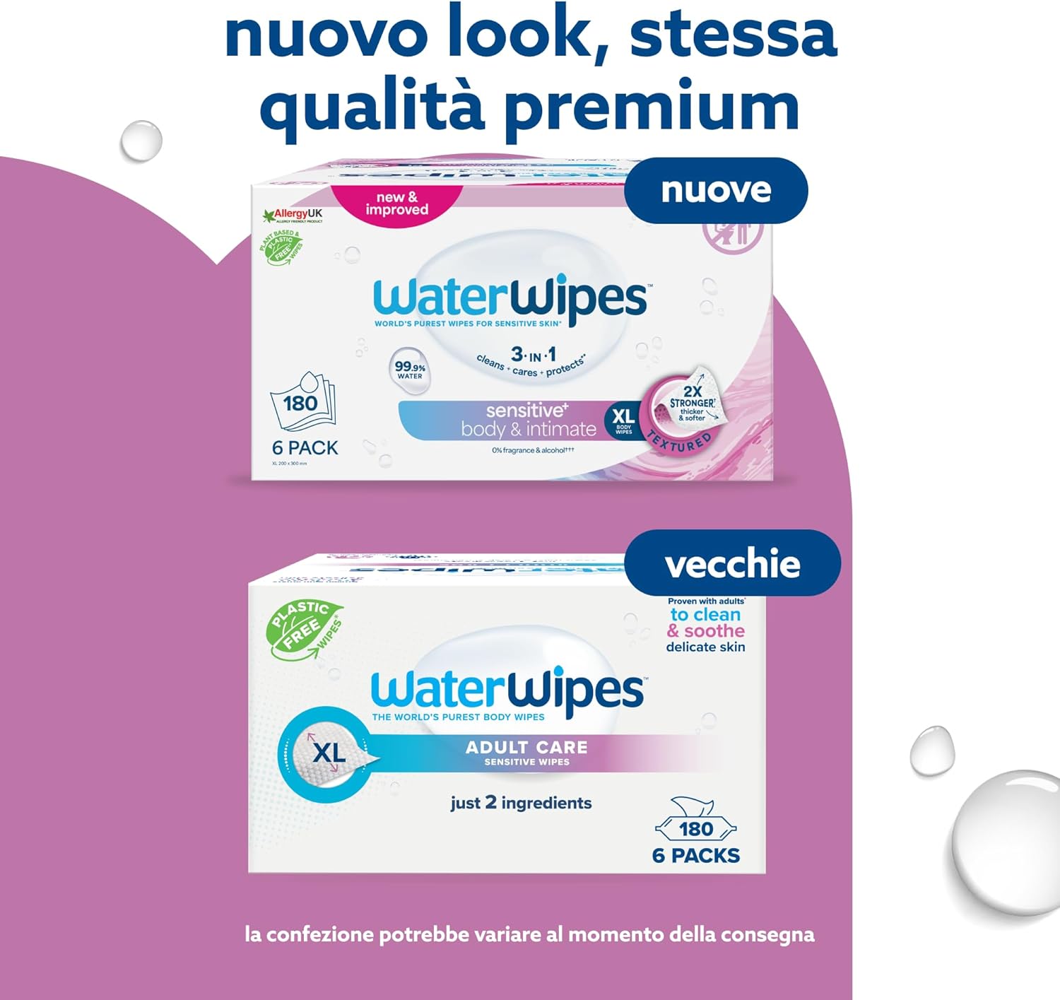 Detalle de WaterWipes Sensitive+ Body & Intimate Wipes – 180 pezzi (6 confezioni) per una cura delicata della pelle