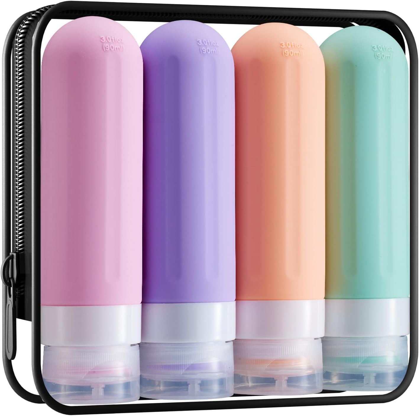 Detalle de XMOSNZ 3oz Silicone Travel Bottles 4-Pack: Refillable, BPA-Free and TSA-Approved