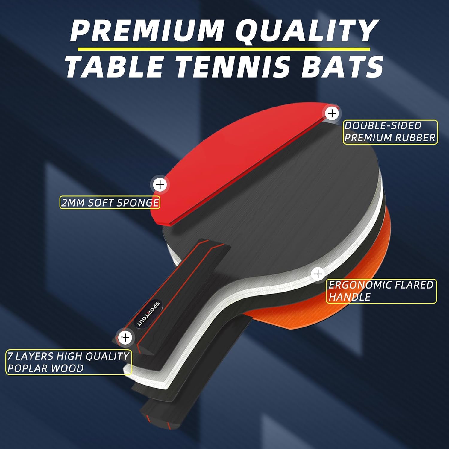 Detalle de Table Tennis Bats – High-Performance Starter Set (2 Rackets, 3 Balls, Carry Bag)