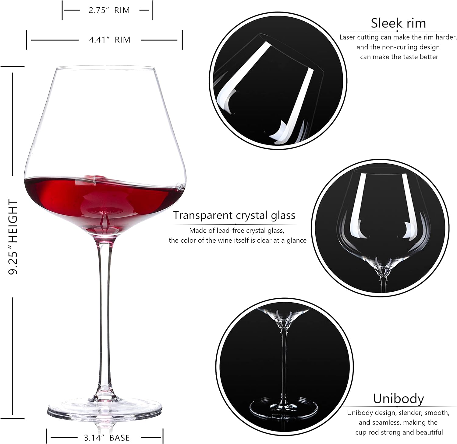 Thumbnail 2 de BACLIFE Hand Blown Red Wine Glasses Set of 4 (23 oz) – Long Stem Burgundy Crystal