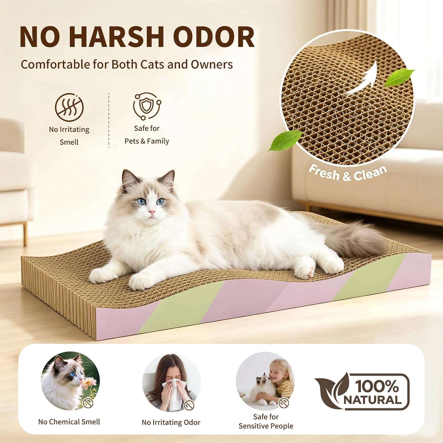 Detalle de KISENG CSP4321 Reversible Cat Scratcher Board, 2-Pack, Wave-Shaped Cardboard