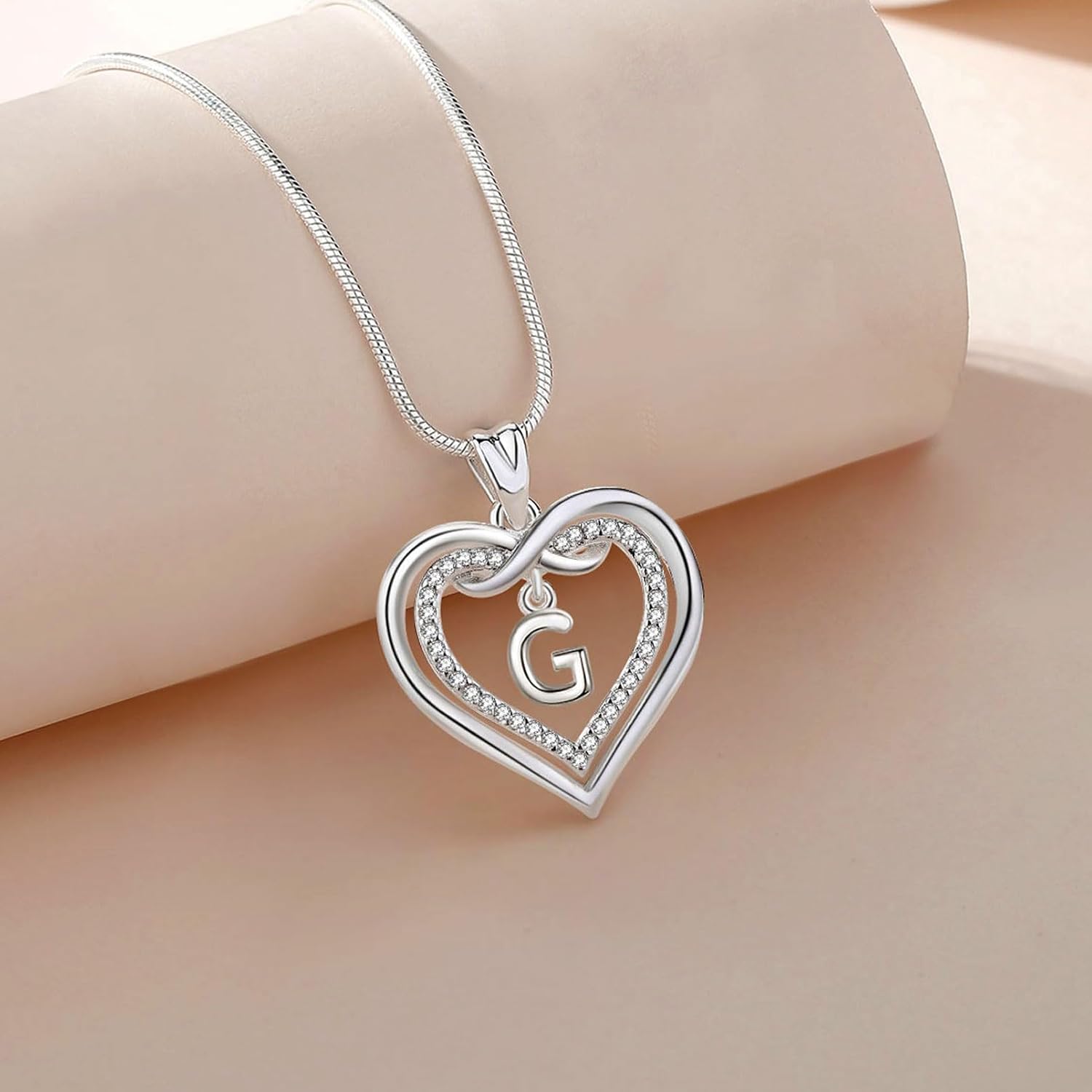 Thumbnail 1 de EUDORA Harmony Ball Collier initiale cœur en argent – pendentif lettre cœur avec zircon cubique (51 cm)