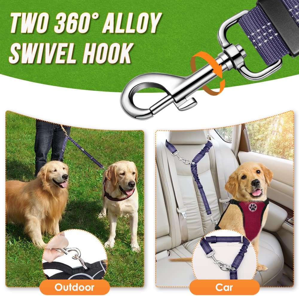 Detalle 2 de Nasjac Double Dog Lead Splitter: No-Tangle 360° Rotation, Adjustable Bungee Coupler for Walking Two Dogs