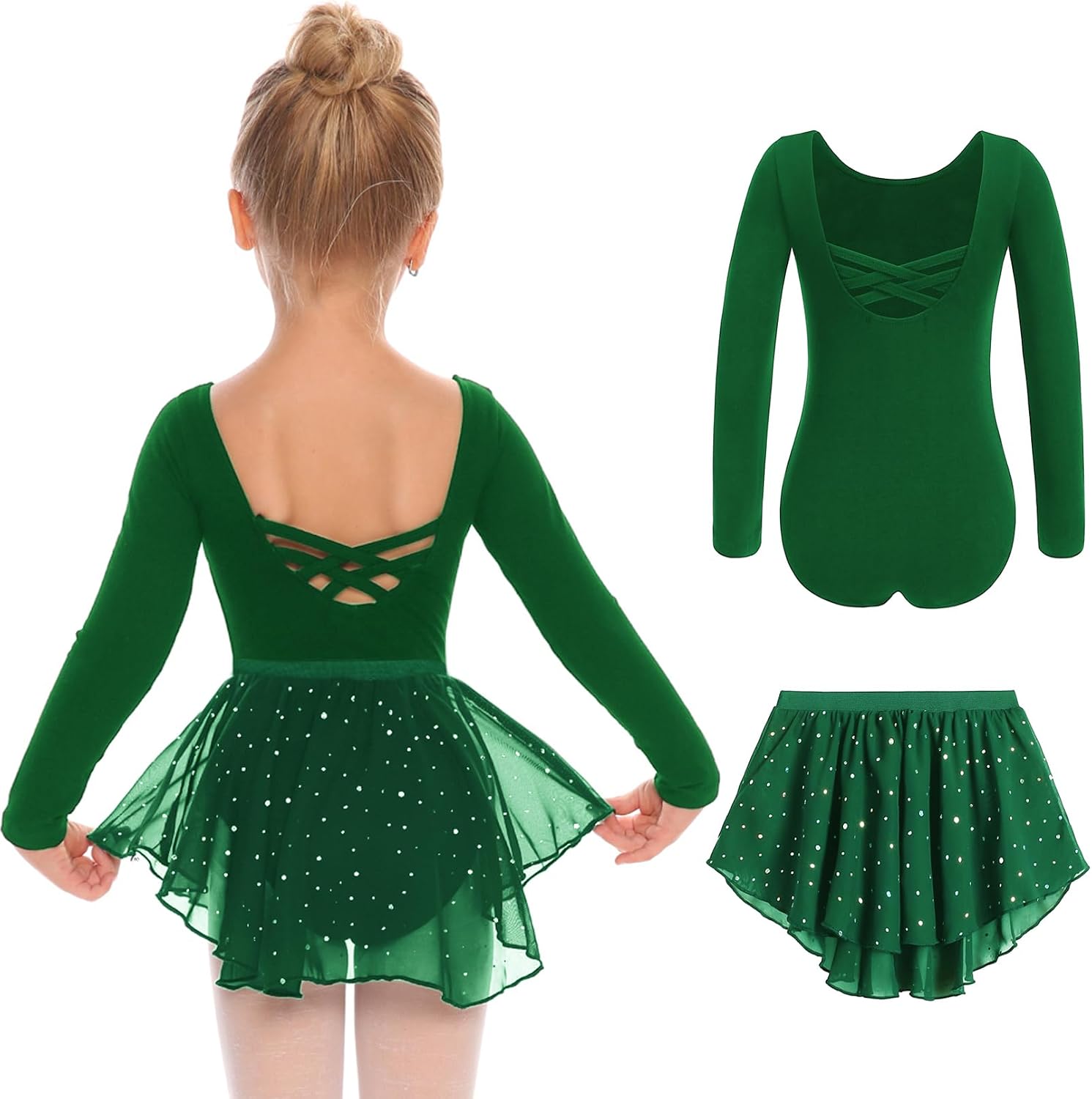 Detalle de Zaclotre Girls’ Ballet Dress, Long Sleeves, Crisscross Back & Removable Skirt