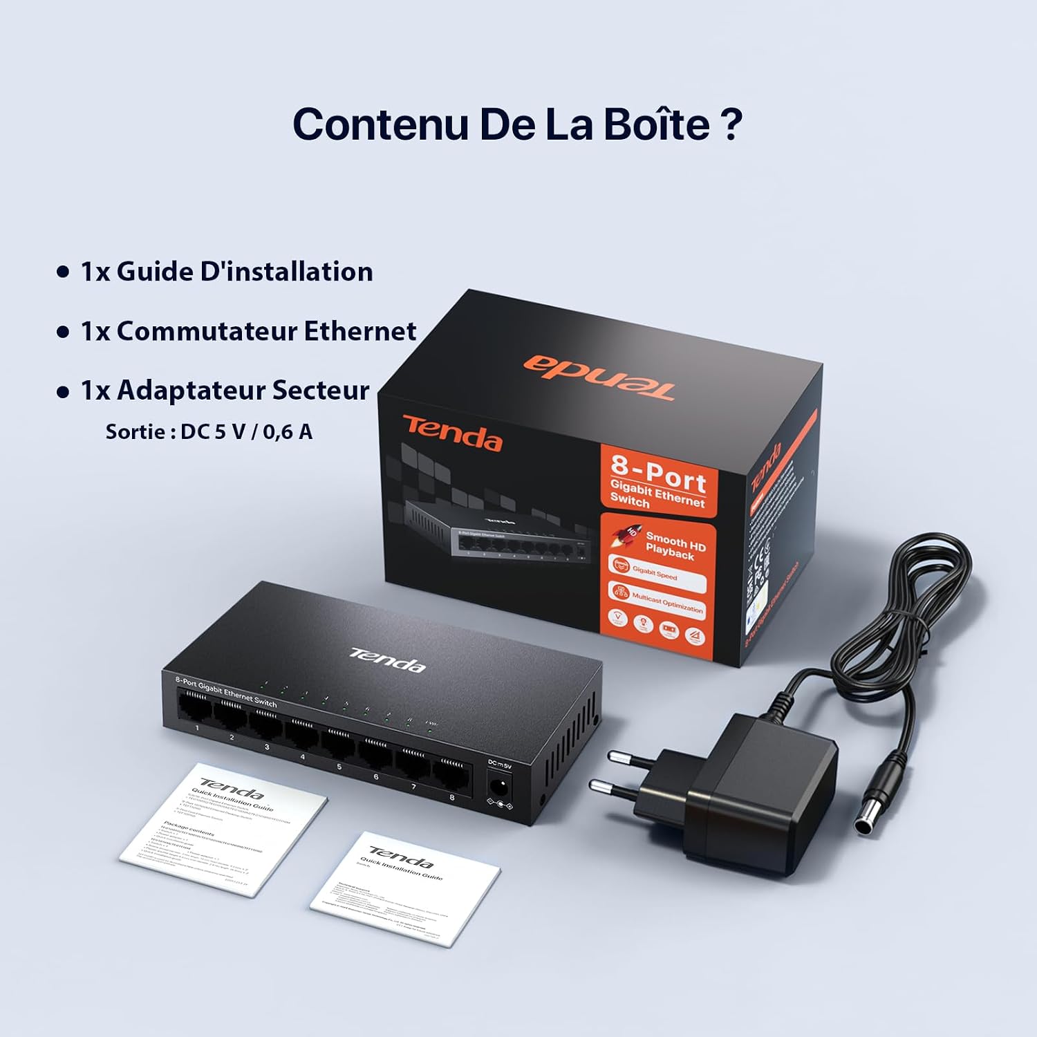 Thumbnail 6 de Tenda TEG1008M — Switch Ethernet Gigabit 8 ports RJ45 (Plug-and-Play) avec QoS et IGMP Snooping